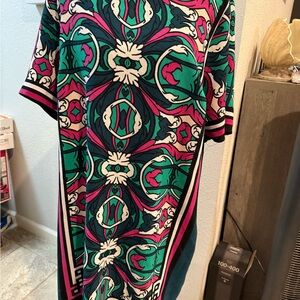 Gibson Latimer Vibrant Pink and Teal Midi Dress